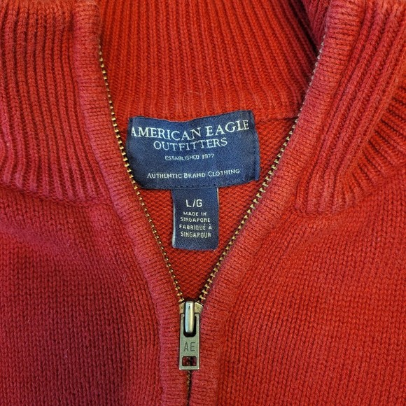 American EAGLE Cotton sweater quarter Zip Men's Red Large - Picture 4 of 8